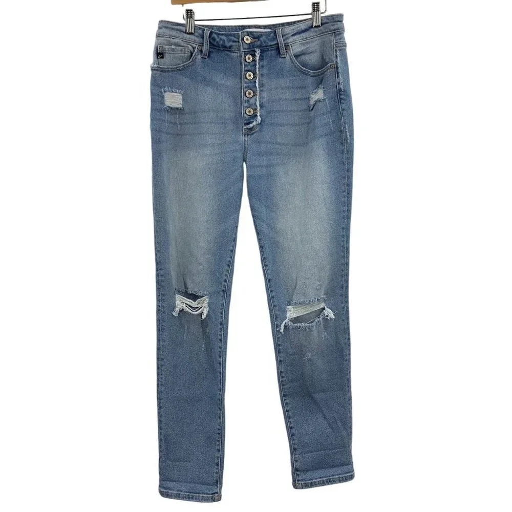 KanCan Jeans Women’s Estilo High Rise Denim Blue Distressed Medium Wash Size 29
